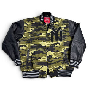 NY Yankees Camo Varsity Jacket XL Leather Sleeve Bomber Streetwear